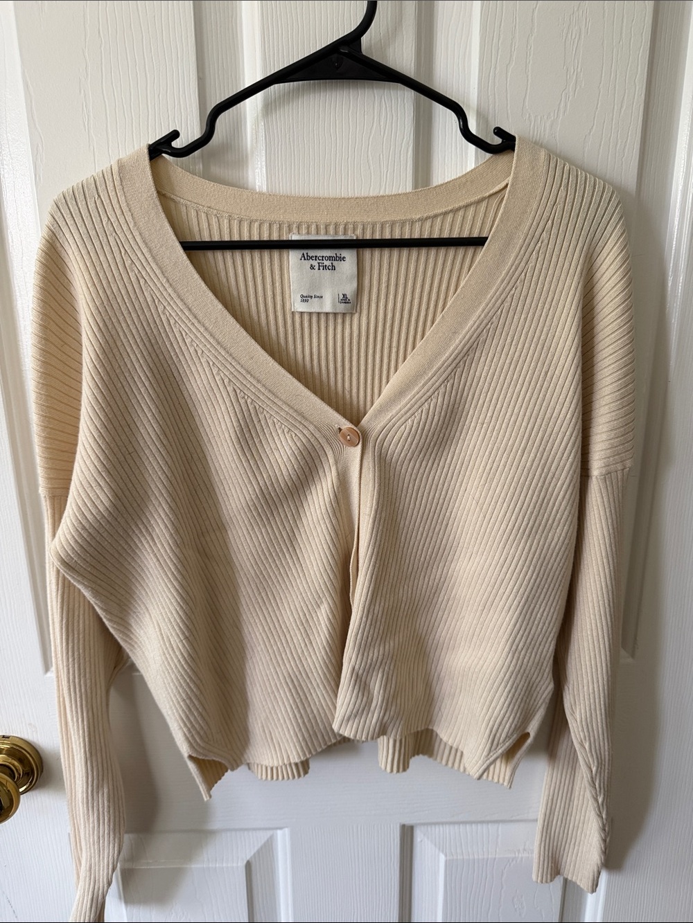 Abercrombie & Fitch Beige Ribbed V-Neck Button Cardigan
